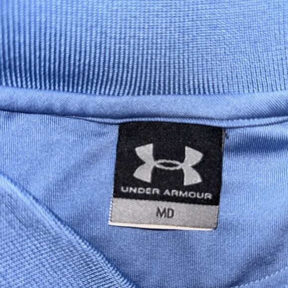 Under Armour Athletic Polo Shirt Mens Med White Blue Orange Stripes 1/4 Button - Picture 3 of 8